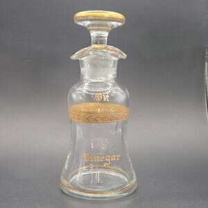 Antique Oil & Vinegar Etched Glass Cruet Vinaigrette Bottle with Glass Stopper
